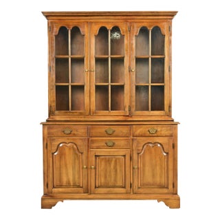 Statton Georgian Carved Cherry Wood Breakfront Bookcase or Dining Cabinet For Sale