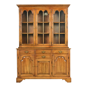 Statton Georgian Carved Cherry Wood Breakfront Bookcase or Dining Cabinet