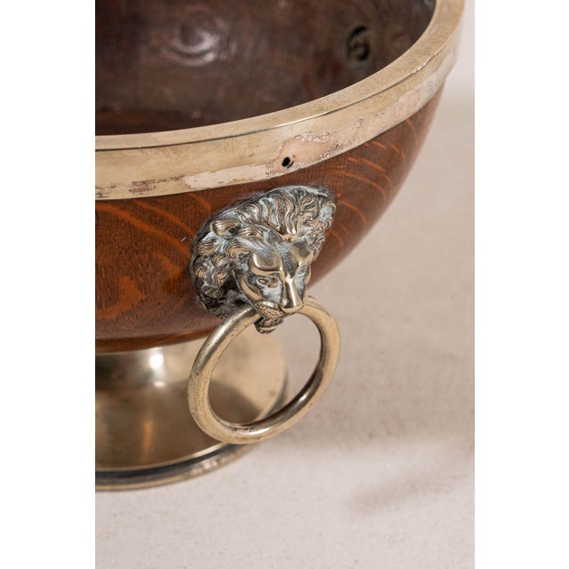 19th Century 19th Century Lion Head Oak & Silver Plated Pedestal Bowl (c.1880) For Sale - Image 5 of 6