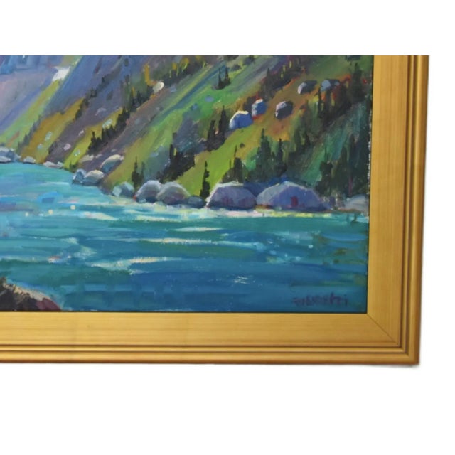 Blue Silvio Silvestri, Listed Artist Minarets Mammoth Lake California Oil Painting Including the Antiqued Gold Wood Frame For Sale - Image 8 of 12