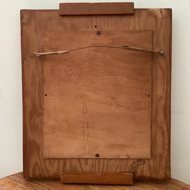 Mid-Century Asian Painted Enamel on Copper Wood Plaque Hanging Wall Art For Sale - Image 9 of 12