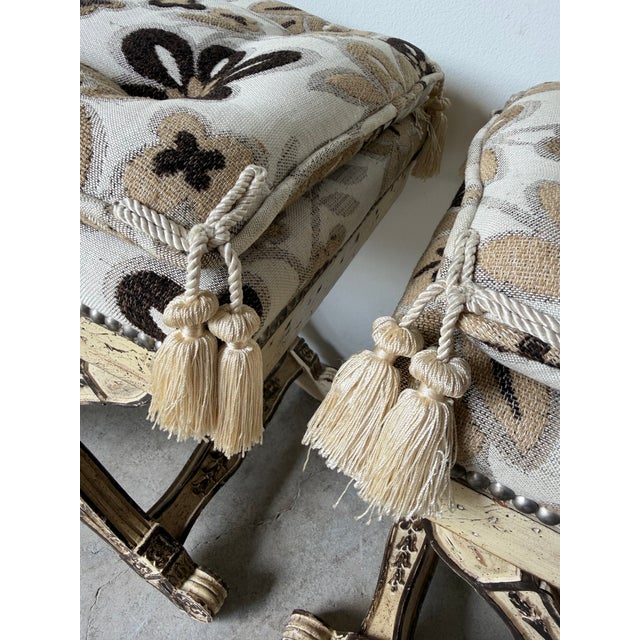 Brown Vintage Maison Jansen Neoclassical-Style Carved Wood Ottomans – Pair For Sale - Image 8 of 11