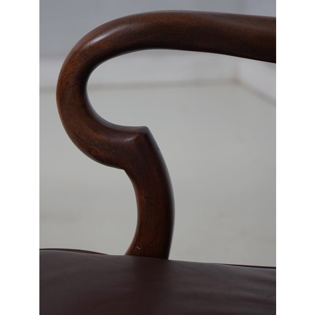 Pair of Hickory Leather Mahogany Armchairs - New Upholstery For Sale - Image 9 of 18