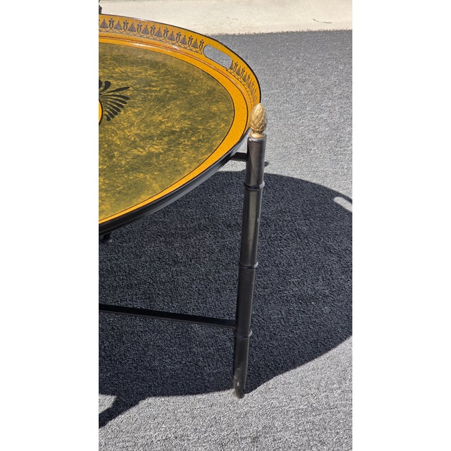 Vintage Hollywood Regency Faux Bamboo Chinoiserie Tole Tray Coffee Table Italy For Sale - Image 14 of 17