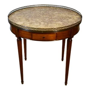 1910s Antique French Louis XVI Mahogany & Marble Top Round Center Table