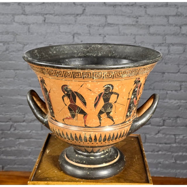 Greek Attic Style Pottery Krater W/Black Figures of Warriors & Dancers For Sale - Image 4 of 13
