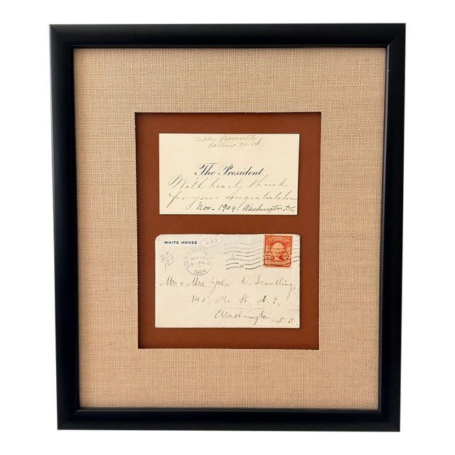 1904 Theodore Roosevelt White House Acknowledgment Card and Envelope, Framed For Sale