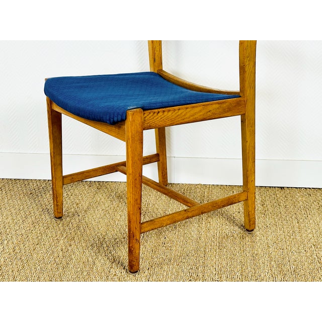 Vintage Dining Chairs in Oak and Blue Fabric, 1960s, Set of 6 For Sale - Image 12 of 16