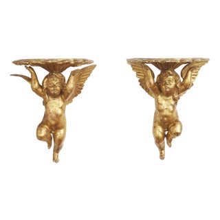 Gilded Shelves with Putti, 1800s, Set of 2 For Sale