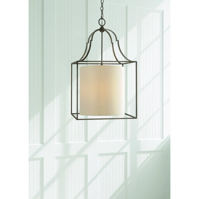 Transitional Chapman & Myers for Visual Comfort Signature Gustavian Lantern in Aged Iron with Natural Paper Shade For Sale - Image 3 of 3