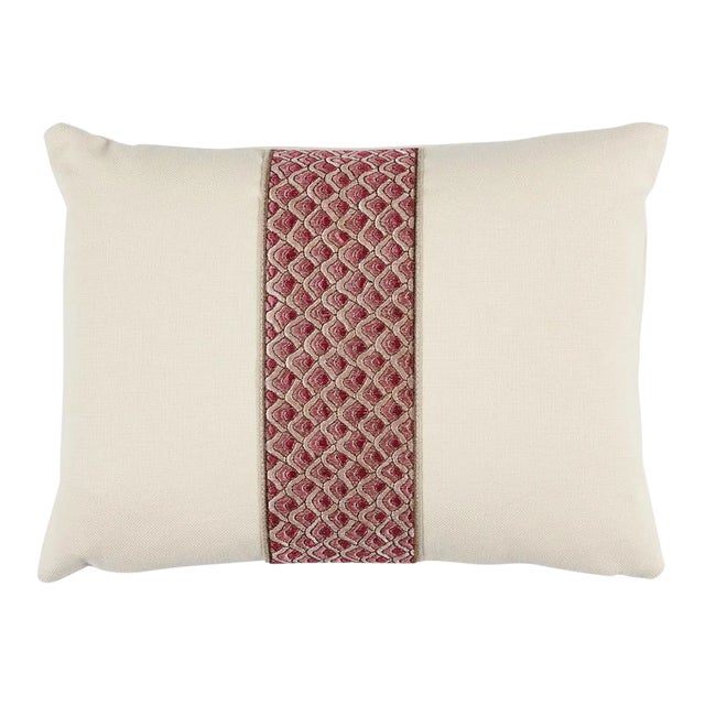 Schumacher Sunrise Embroidery 16" Lumbar Pillow in Pink For Sale