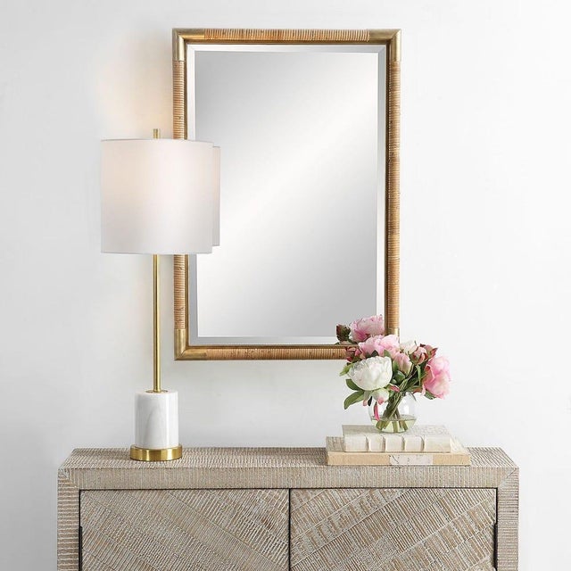 Not Yet Made - Made To Order Camp Rattan/Brass Mirror For Sale - Image 5 of 7