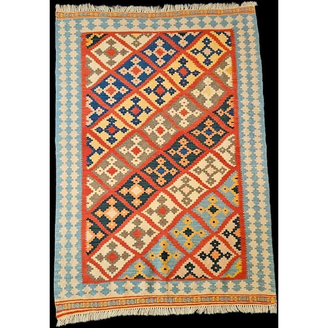 Textile Afghan Handmade Kilim with Polychrome Geometric Pattern, 1990s For Sale - Image 7 of 7