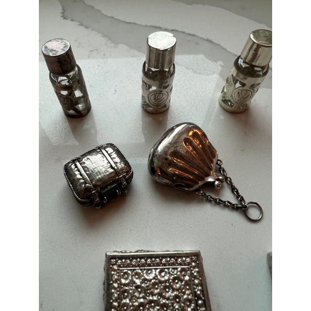 Large Collection of Antique Silver Makeup, Lipstick, Snuff and Pill Boxes With Perfume Bottles For Sale - Image 12 of 13
