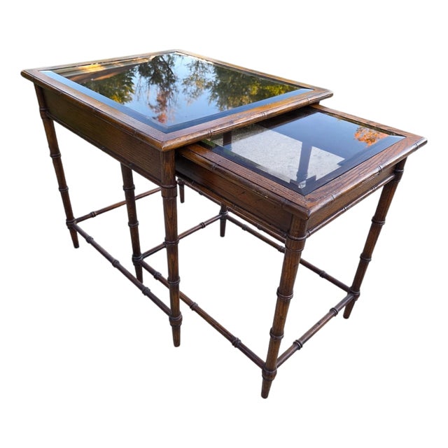 Thomasville Vintage Faux Bamboo Nesting Stacking Tables Hollywood Regency Glass For Sale