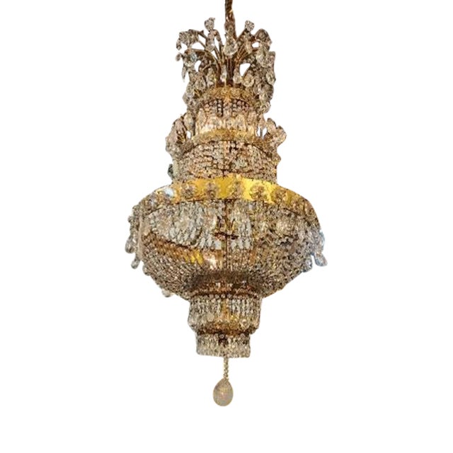 Mid 20th Century Continental Metal Rock Crystal Chandelier For Sale