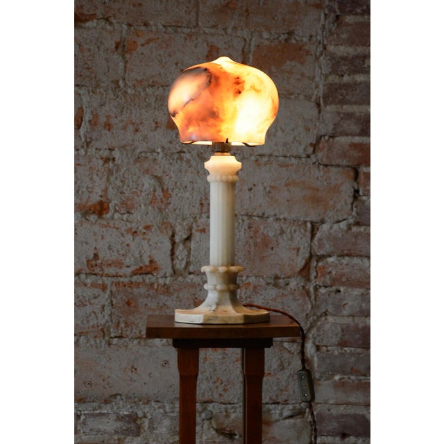 Stone Art Deco Table Lamp in Marble and Alabaster, France, 1920s For Sale - Image 7 of 9