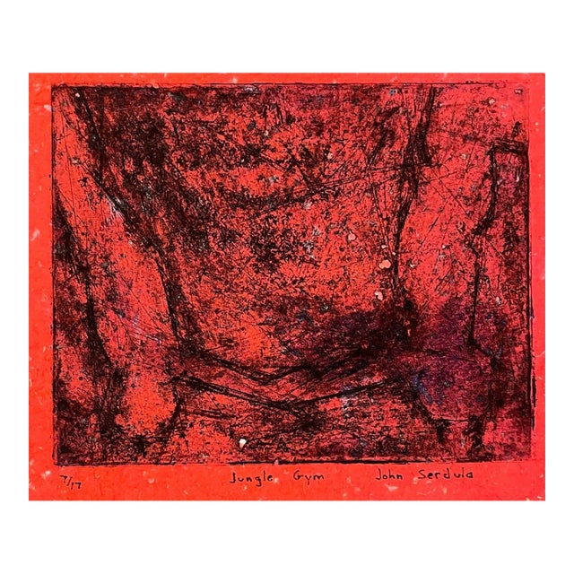 1970s John Serdula Abstract Red Etching For Sale