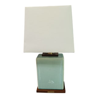 Vintage Ralph Lauren Table Boudoir Lamp Celadon Green Crackled Pottery With Shade For Sale