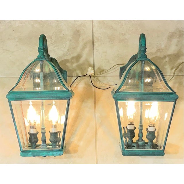Pair of Vintage Solid Brass Lanterns- 14” H X 7”w X 10”d For Sale - Image 4 of 14