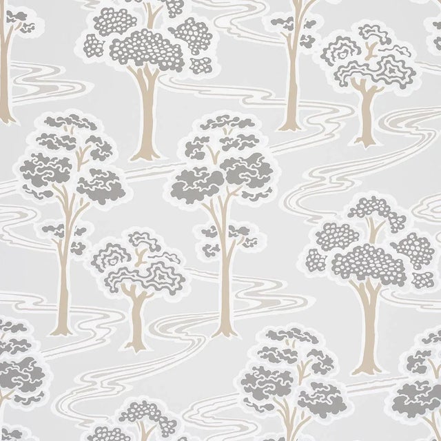 Schumacher Schumacher Tree River Wallpaper in Moonstone For Sale - Image 4 of 4