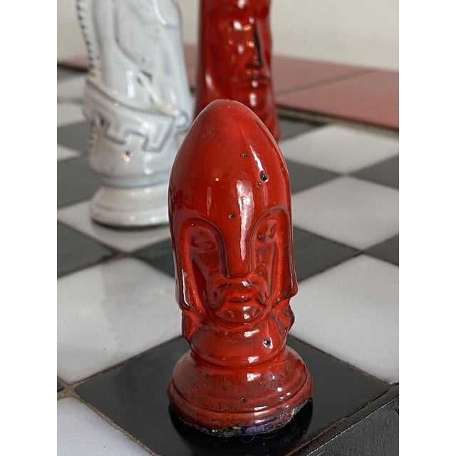 Black Chess Coffee Table with Wrought Iron and Ceramic Board, Ceramic Game Pieces, 1960s For Sale - Image 8 of 18