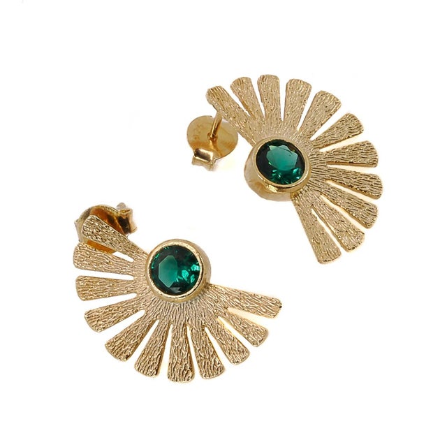 Early 21st Century Sterling Silver Gold Plated Jade Gemstone Cleopatra Earrings, A Pair For Sale - Image 5 of 7