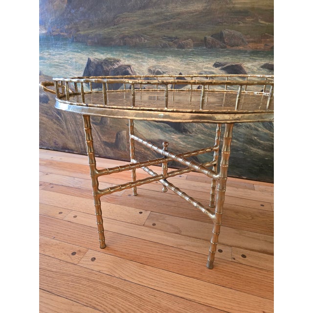 1970s Vintage Mid Century Hollywood Glamour Brass Tray Table For Sale - Image 5 of 8