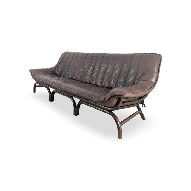 Mid-Century Modern Mid-Century Italian Bamboo and Brown Leather Sofa For Sale - Image 3 of 10