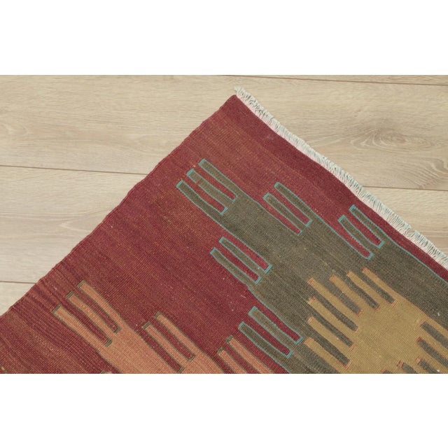 Red 1950s Turkish Geometric Hand Knotted Very Old Kilim Rug For Sale - Image 8 of 13