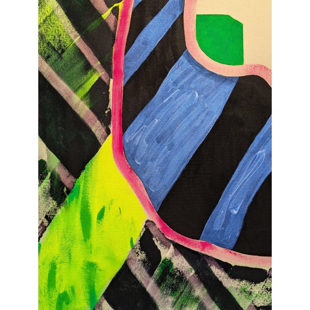 Contemporary abstract geometric colorful painting by Texas-based artist Max Manning. The work features organic and...