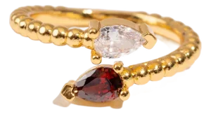 Ruby & Diamond Teardrop Glow Gold Adjustable Ring, Size 8