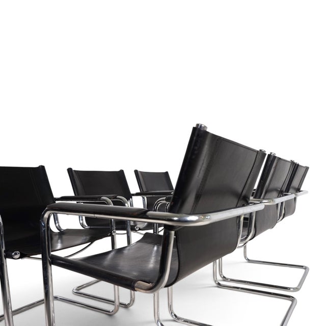 Visitor Chairs in Leather and Chrome by Mart Stam and Marcel Breuer for Matteo Grassi, 1970, Set of 6 For Sale - Image 10 of 18