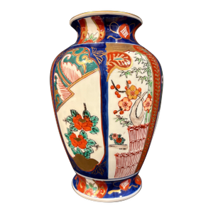 Colorful Hand Painted Gold Imari Vase With Floral and Bamboo Motifs
