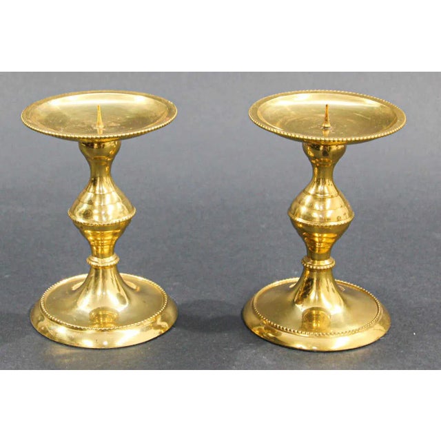 Modern Polished Brass Candlesticks - A Pair For Sale - Image 9 of 13