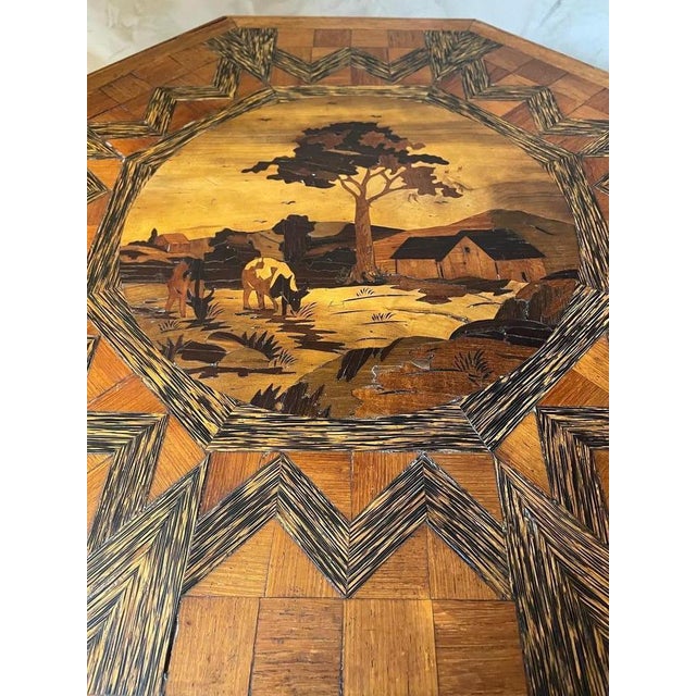 French Oak Marquetry Table, 1920s For Sale - Image 14 of 17