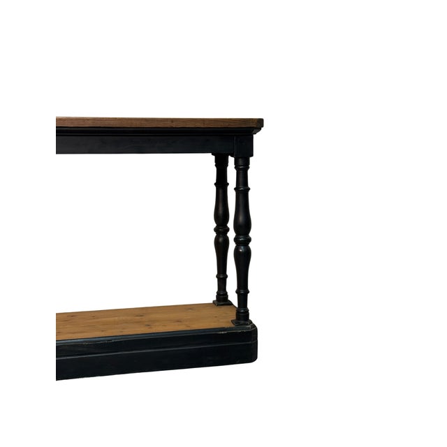 Antique Console Table in Black Lacquered Fir Wood with Turned Legs, 1890s For Sale - Image 4 of 6
