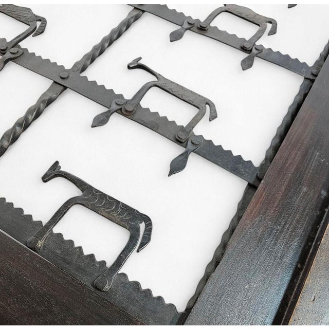 French Brutalist Forged Wrought Iron Coffee Table with Clear Glass Top and Shepherd, Dog and His Herd Decor, 1970s For Sale - Image 5 of 18