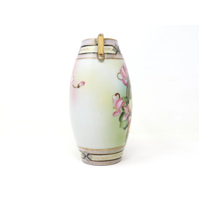 1900 - 1909 Antique Art Nouveau Porcelain Vase With Hand-Painted Floral and Gold Decoration For Sale - Image 5 of 12