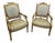 Set of 2 French Louis XVI-Inspired Armchairs – Beige Damask Upholstery With Ornate Gold Leaf Frames For Sale