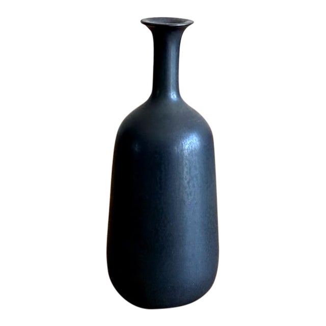 Vintage 1950s Mid-Century Gunnar Nylund Rörstrand Sweden Black Glaze Miniature Ceramic Vase For Sale