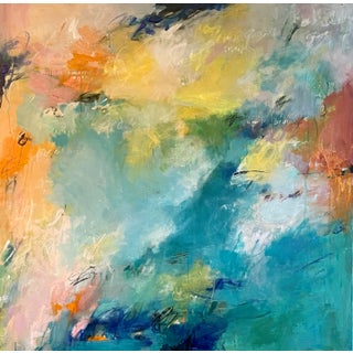 Large Abstract Colorful Framed Painting “Sea Between” For Sale