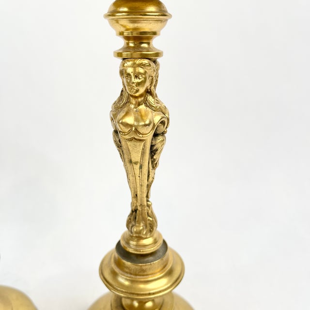 Metal Vintage Gilt Bronze Sea Siren Candlesticks For Sale - Image 7 of 9