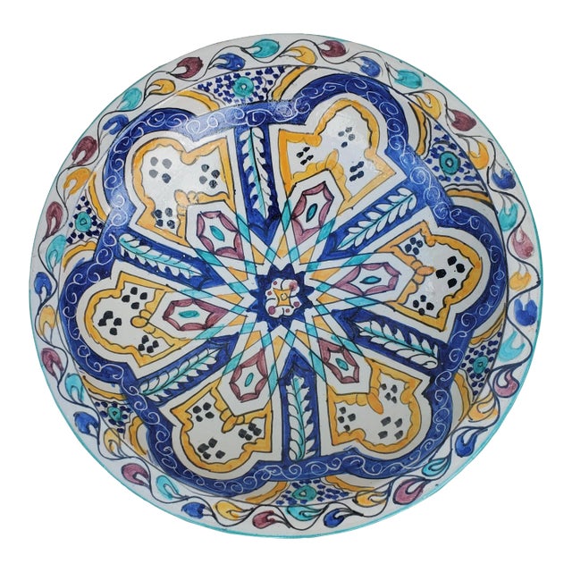 Moroccan Hand Painted Pottery Plate, Multi-Color For Sale