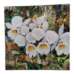Vintage Original Floral Collage Acrylic Painting Signed Vicki Serva