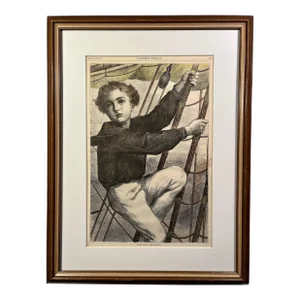 1870 Antique Harpers Weekly Going Aloft Hand Colored Steel Engraving