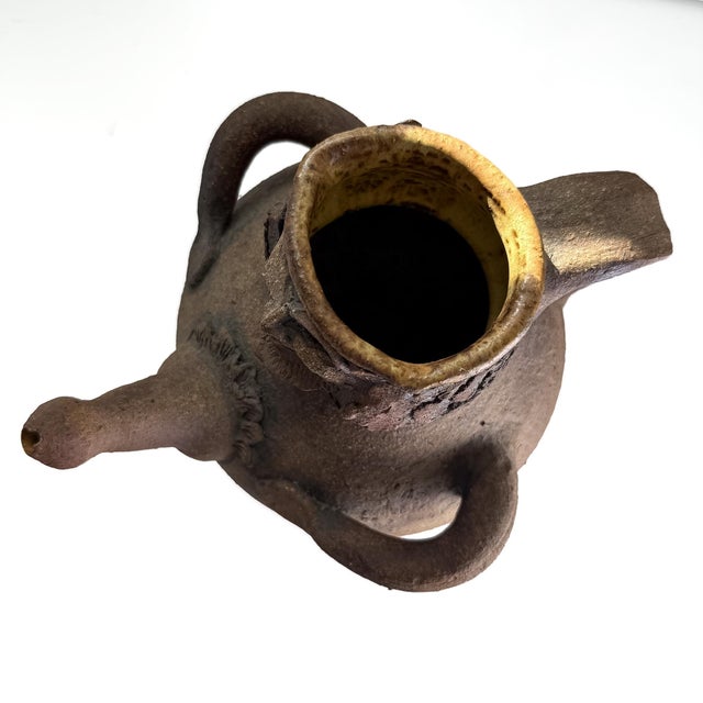 Rustic Late 20th Century Signed Louis Mendez Sculptural Ceramic Figural Pitcher For Sale - Image 3 of 13