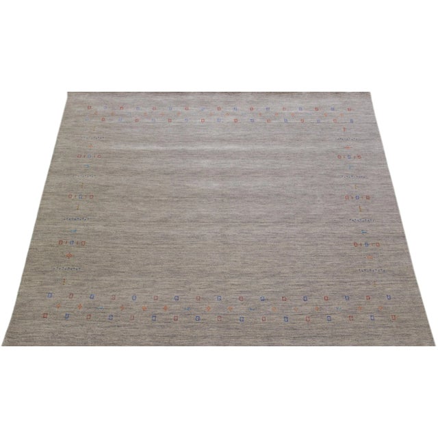 Contemporary 2020s Modern Square Gabbeh Style Wool Rug in Gray & Beige For Sale - Image 3 of 7