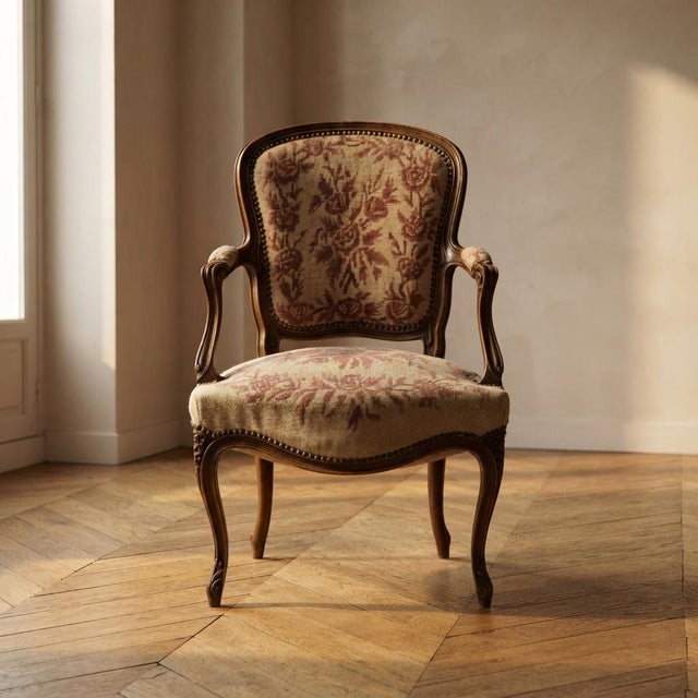 Vintage Louis XV Style Carved Armchair with Floral Upholstery, France, 1740s For Sale - Image 18 of 18