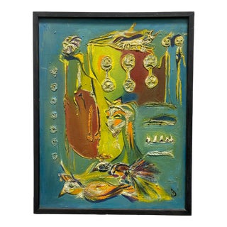 Mid Century Abstract Expressionist Oil Painting by Barbara Dabrowski, “Woman With Birds” For Sale